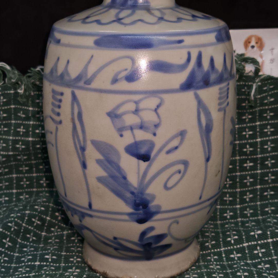 古伊万里、草花文盤口壺(合せ箱、包み古布付)