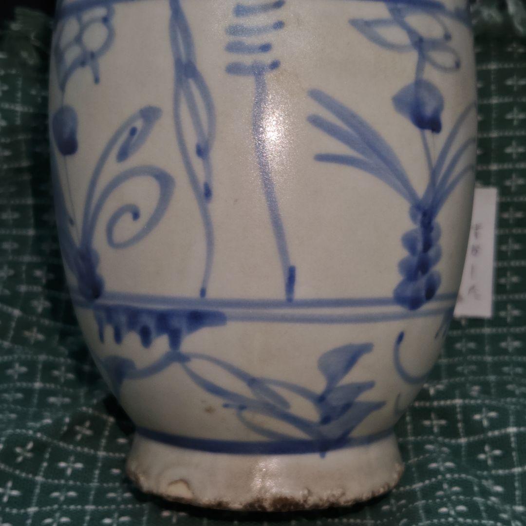 古伊万里、草花文盤口壺(合せ箱、包み古布付)