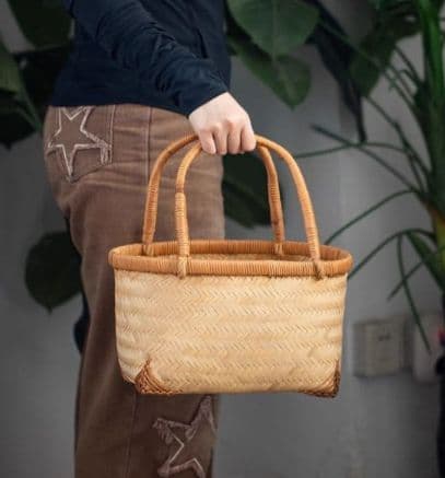 竹細工 極上品かご 収納 手作工芸品 市場かご 手提かご 買い物かご