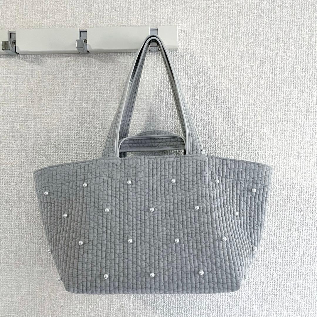 ヌビバッグ⭐︎ガーデン　パール　ライトグレー　ダブルハンドル底板♡マグネット