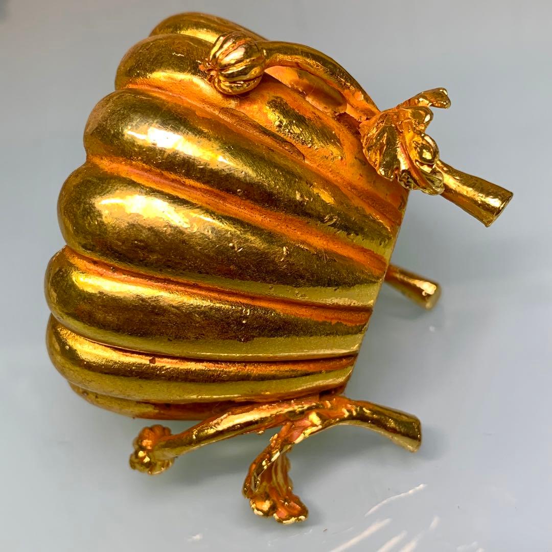 文房貝 鉢 香爐 小物入れ ジュエリーボックス凹凸金葉彫刻　置物縁起物時代物