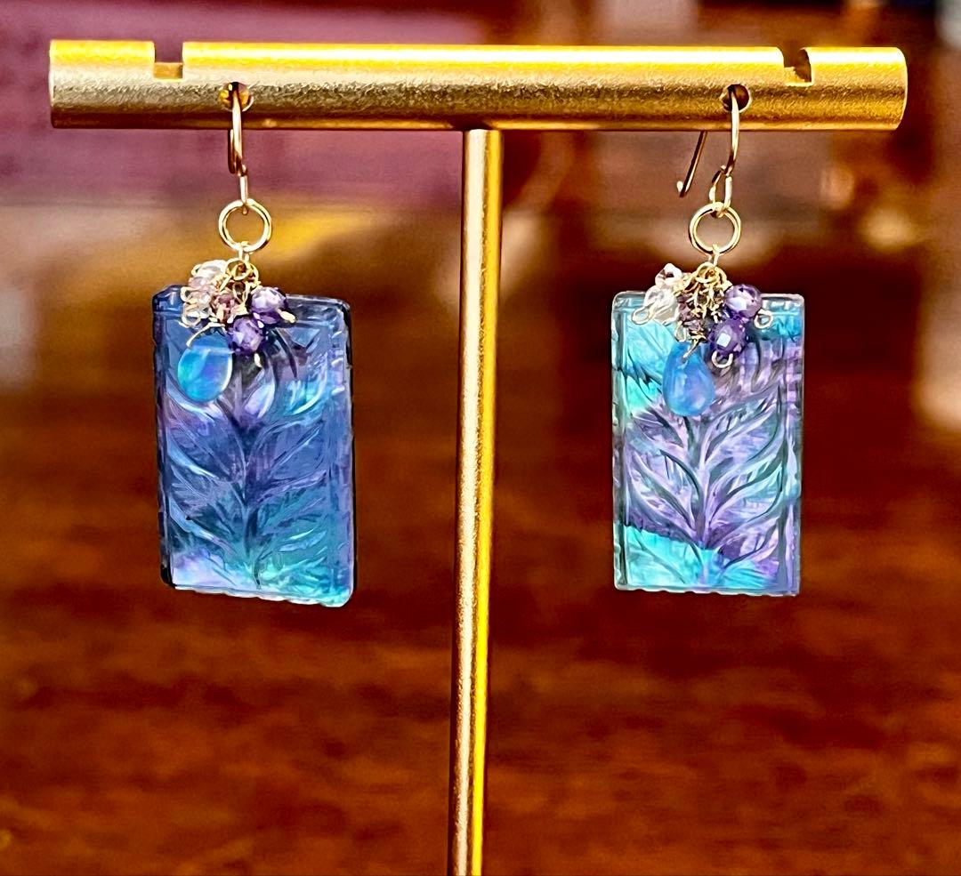 SALEラピス✖️マザオパ✖️水晶ヘリコニアLeafカービングピアス です