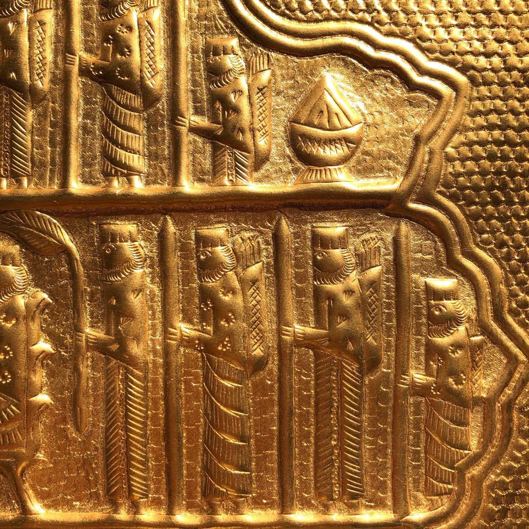 イラン製？　金色メッキ　王族の饗宴柄　高脚盆