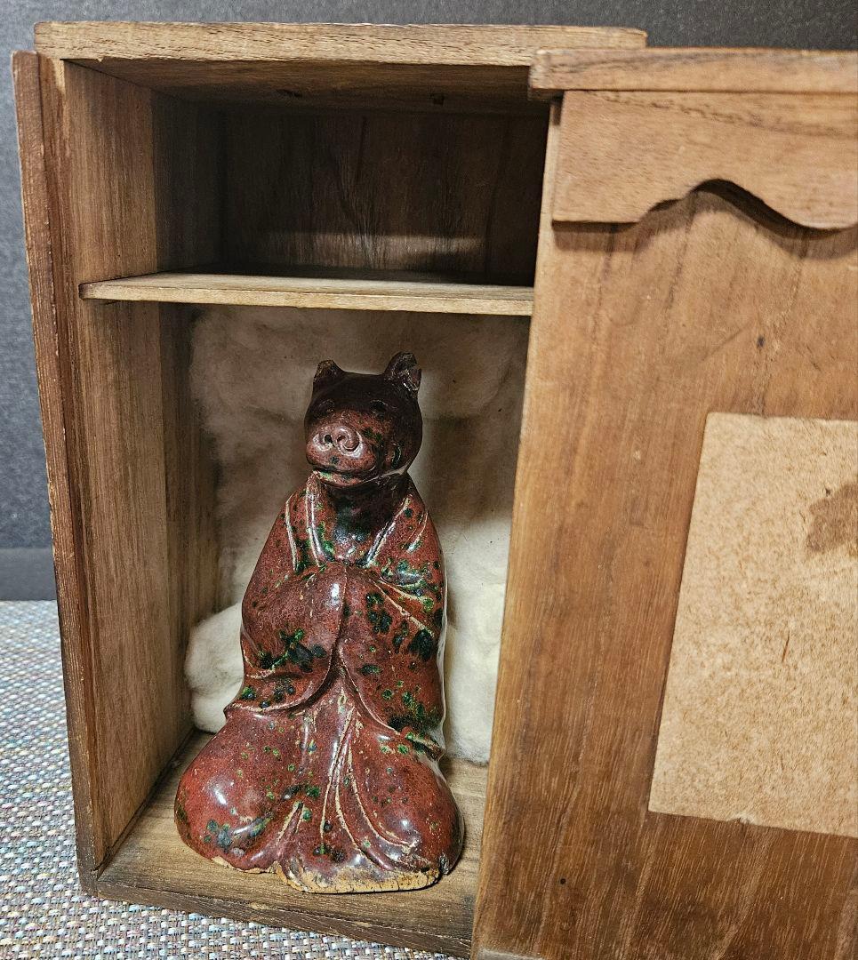 中国・日本古陶磁器　時代古作品　古陶磁器　陶器製　辰砂釉　狐像　神狐　お稲荷様