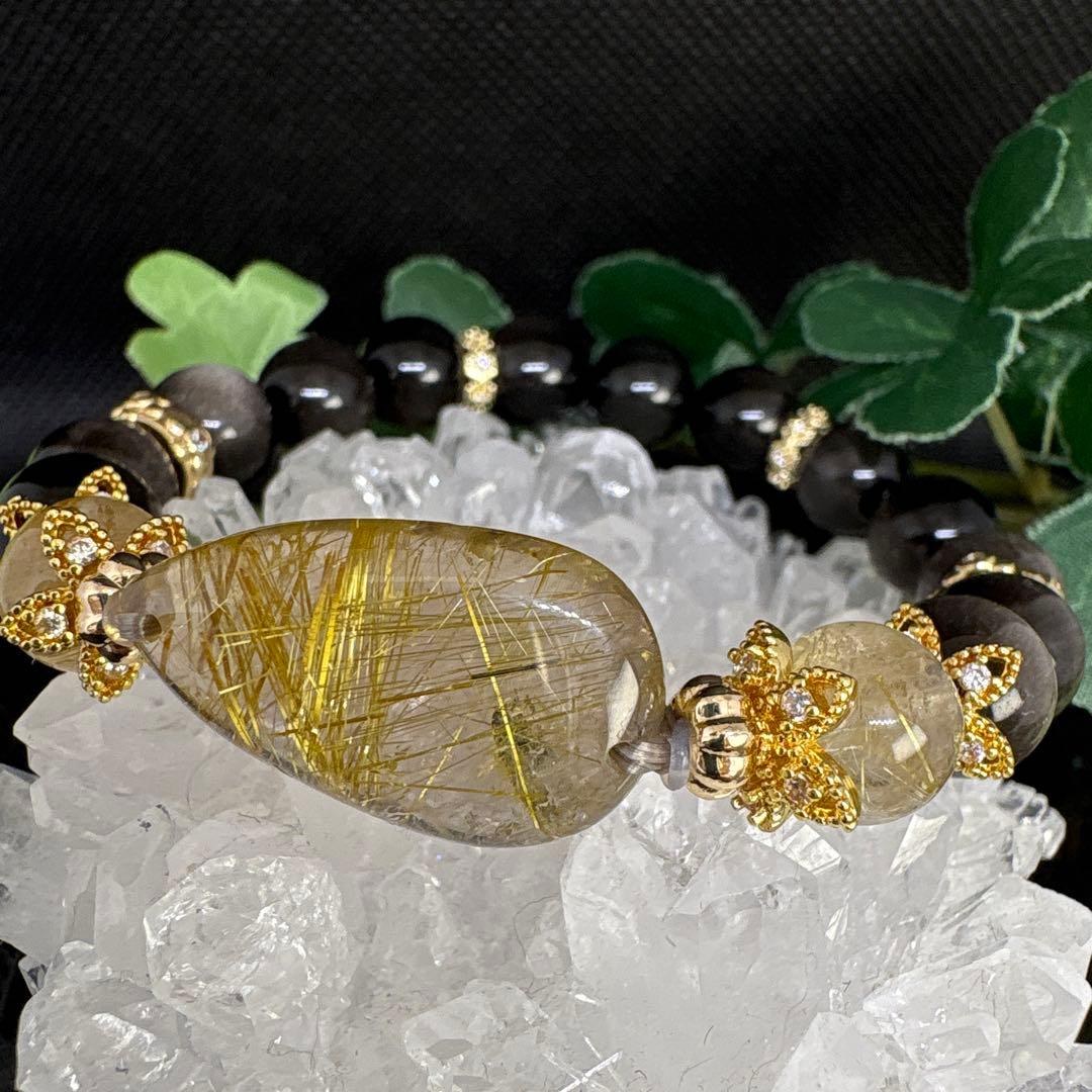 ルチルクォーツ　シルバーオブシディアン　ブレスレット