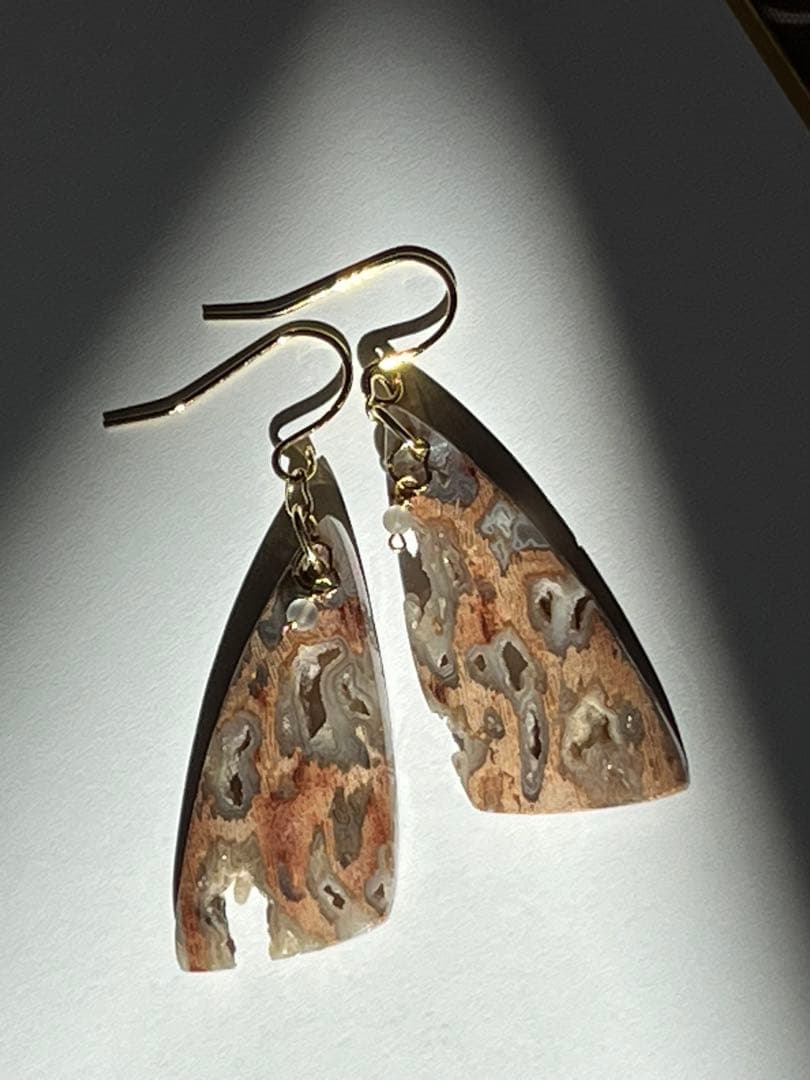 ＊14kgf フォッシルパームウッドwithドゥルージーポケット ピアス