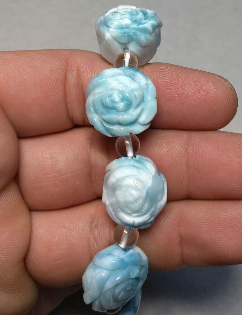 【良質,希少】薔薇型ラリマー　ブレスレット　天然　平和　ブルーペクトライト