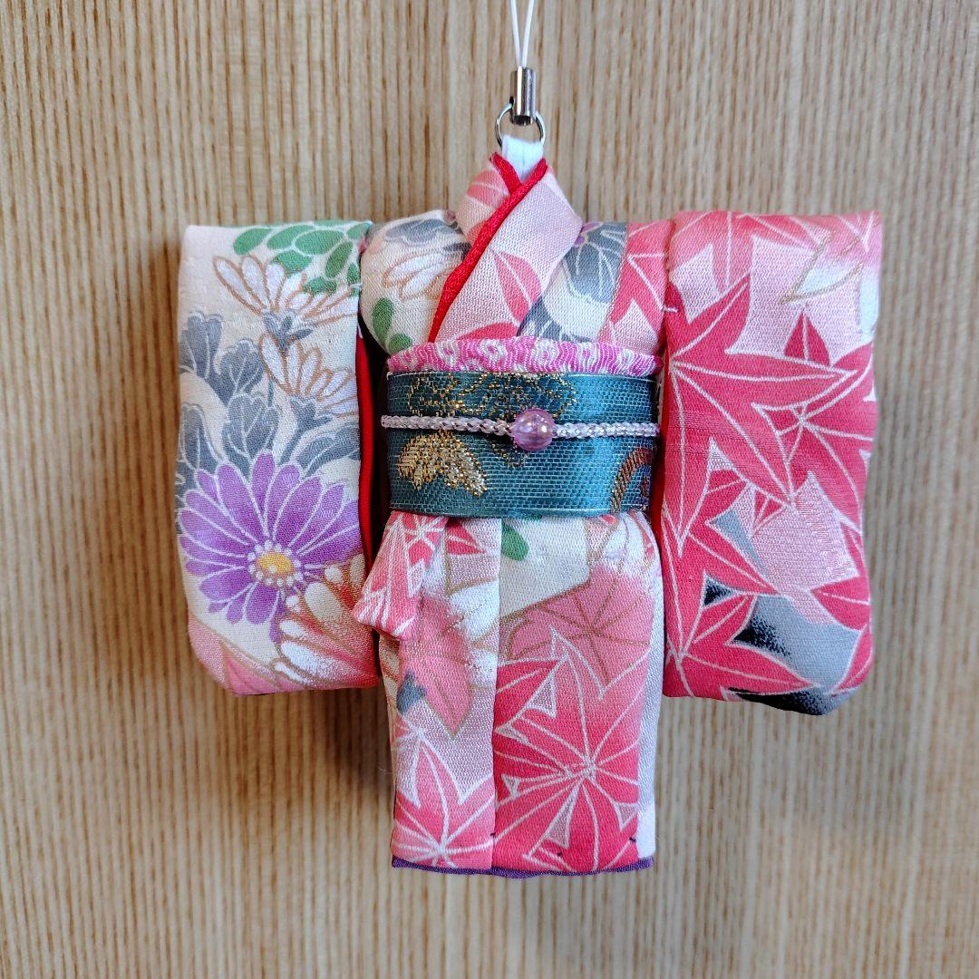 ミニチュア着物ストラップ 振袖 ピンク