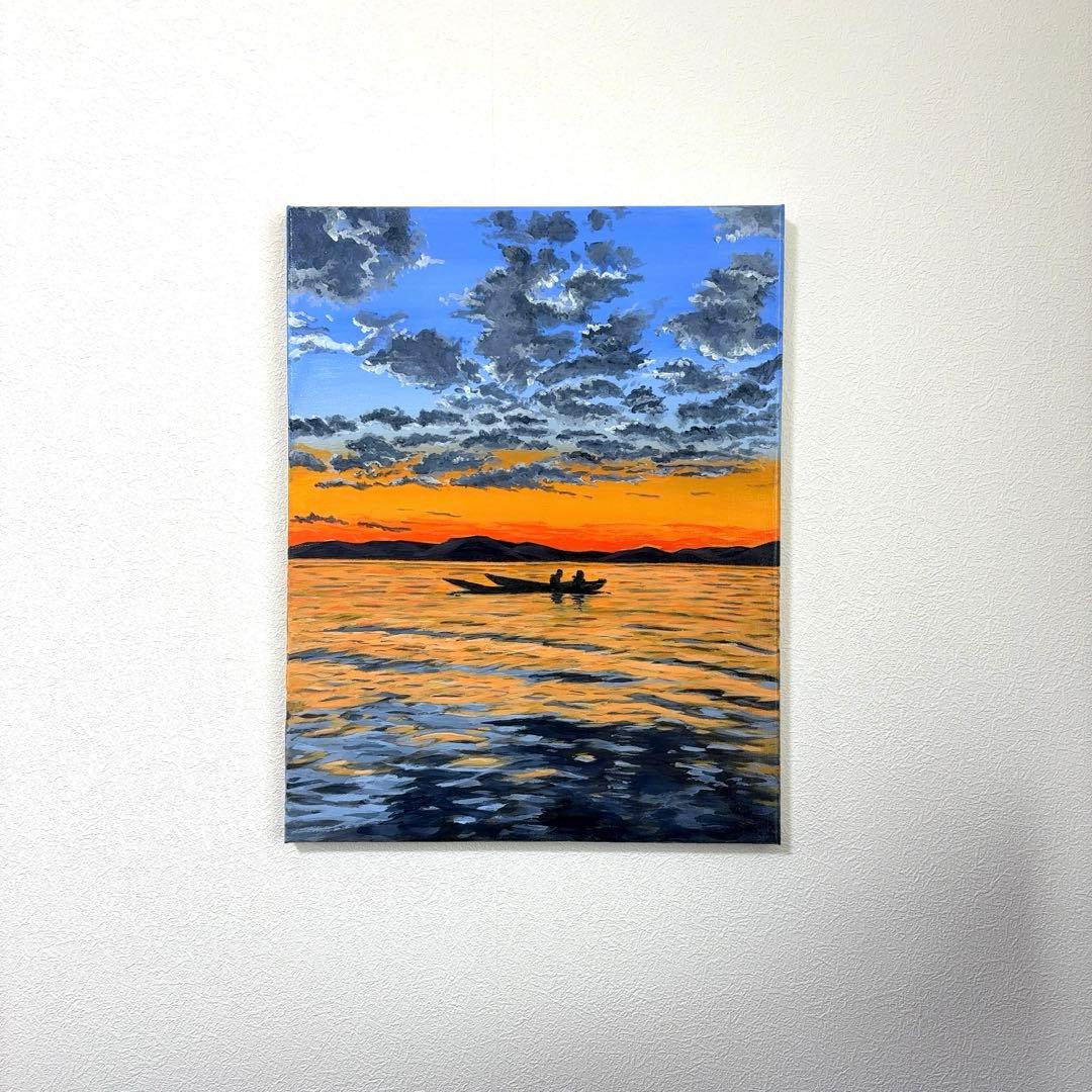【フォロワー100人記念】夕日の2人｜F6サイズ｜最安値｜アート絵画｜海好きの方