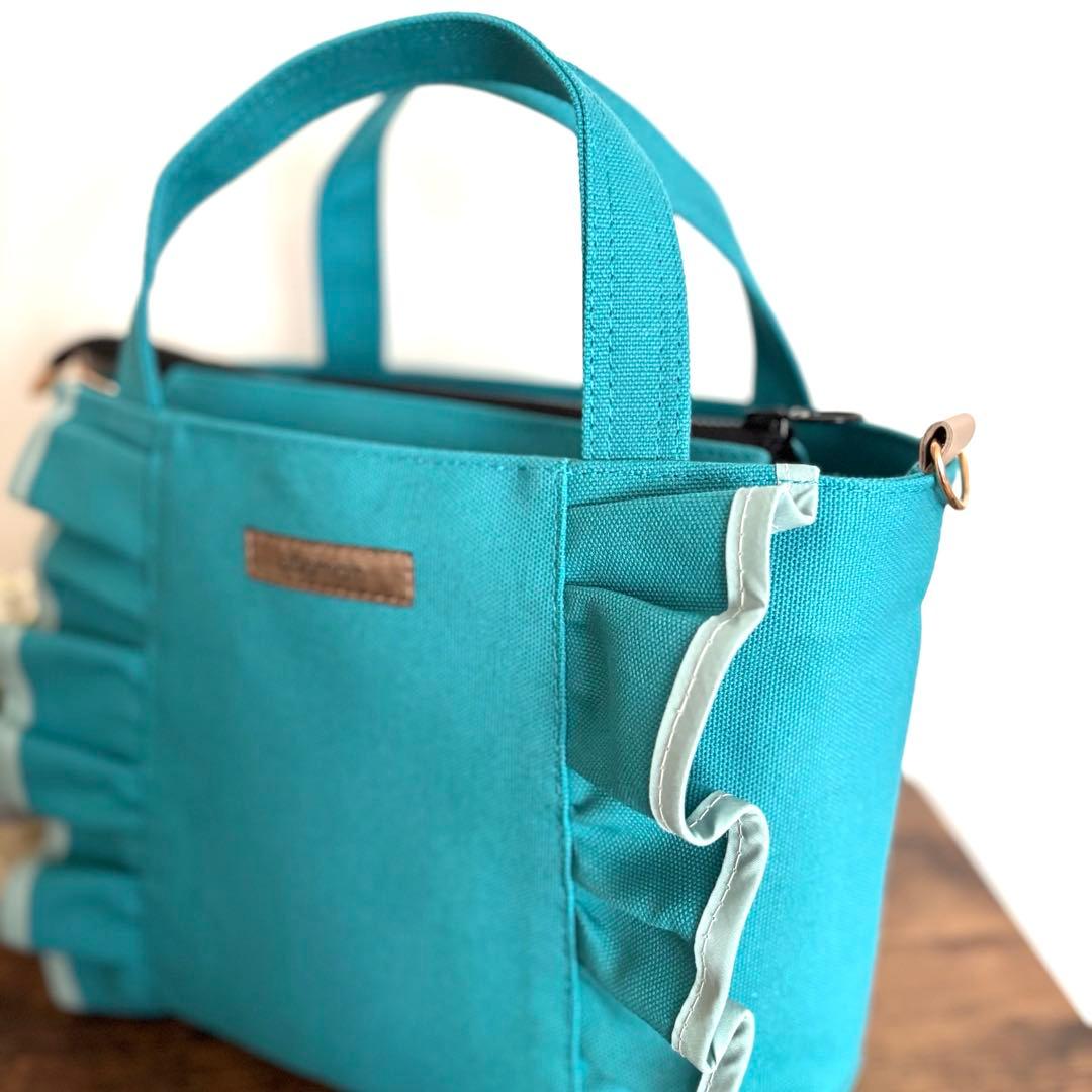 【JUNE】フリルトートバッグM 倉敷8号帆布　コバルトブルー　ファスナー