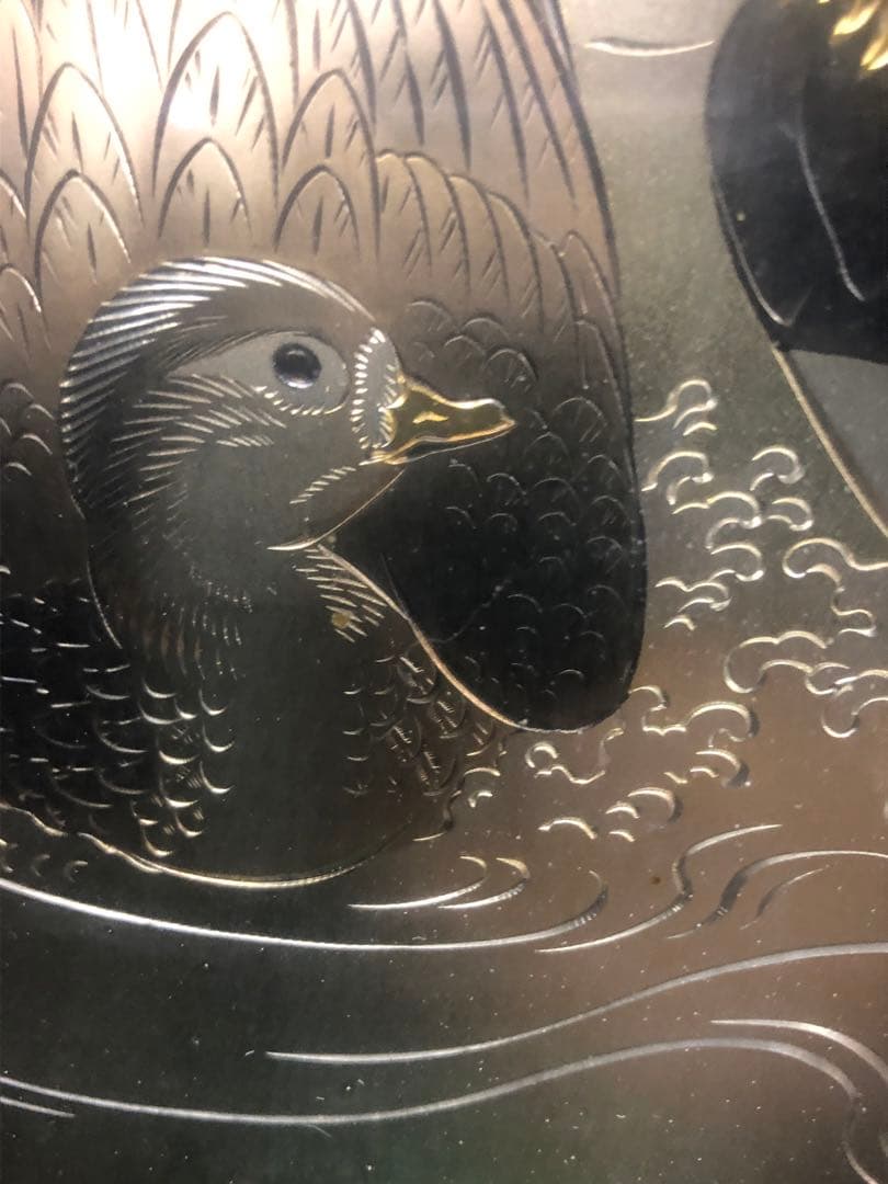 金箔 銀箔 水鳥と魚の日本画　中古品　骨董品　絵画　おしどり