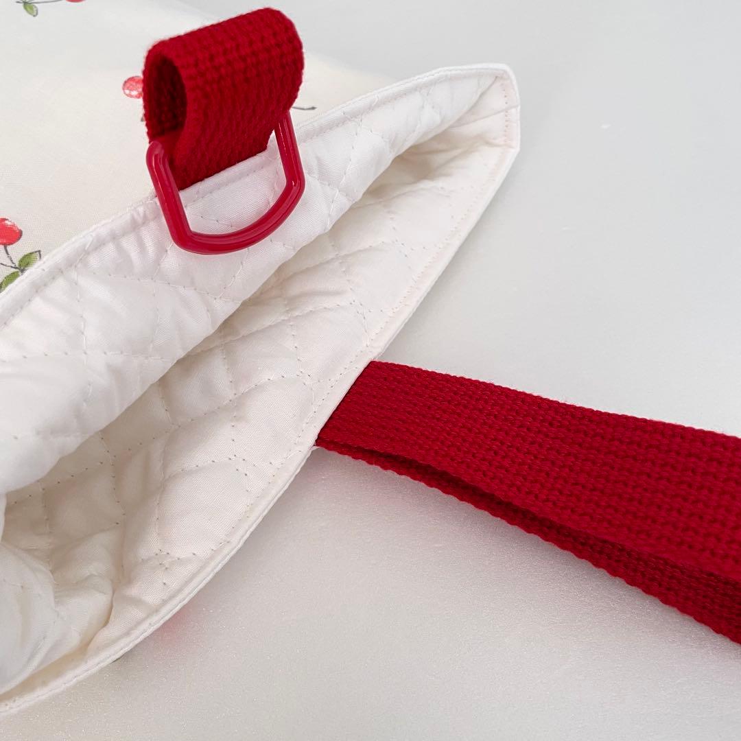 入園・入学　さくらんぼ柄赤チェック　レッスンバッグ、上履き入れ、着替え袋、給食袋