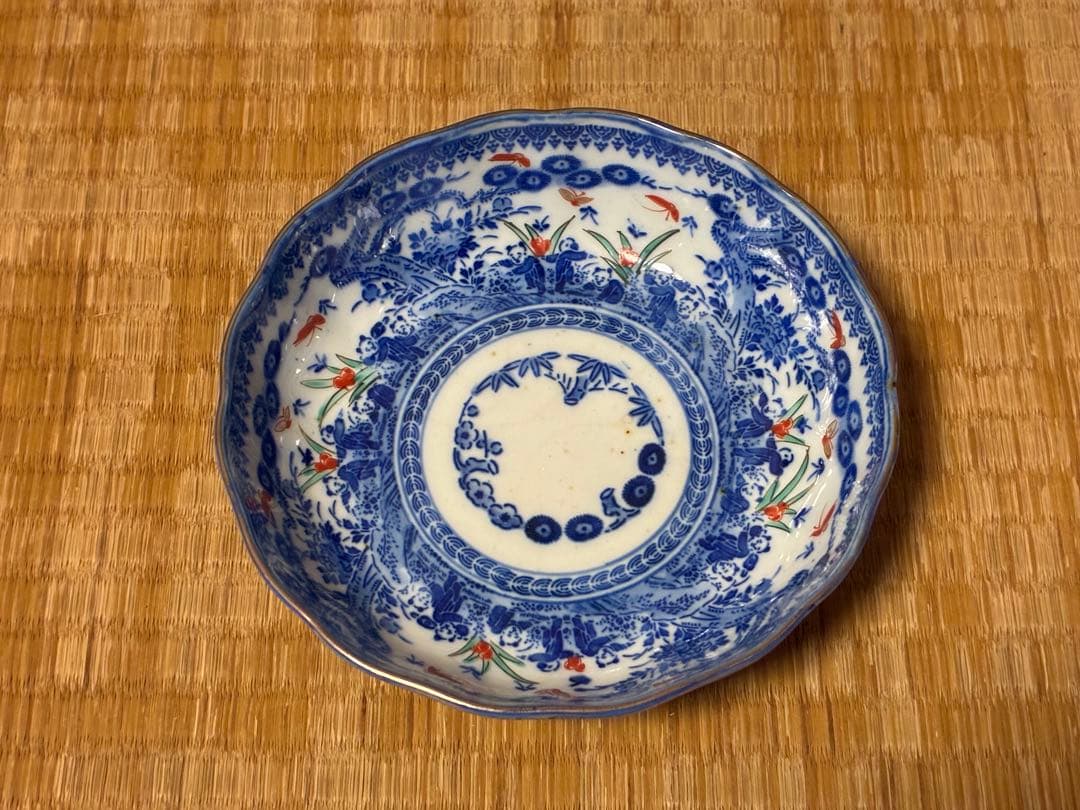 古伊万里 染付 印判 色絵 蓋物 九客 膾皿 十枚 印あり 時代物 まとめて揃い