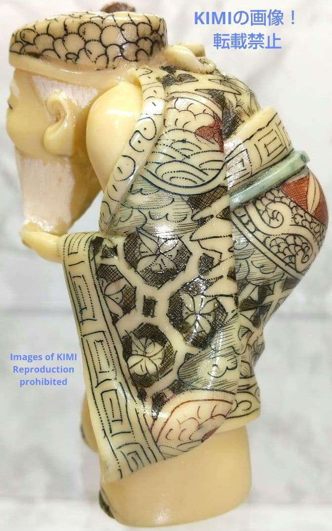 置根付 寿老人 Jurojin 七福神 極細工 在銘 雅俊 Netsuke 仏像