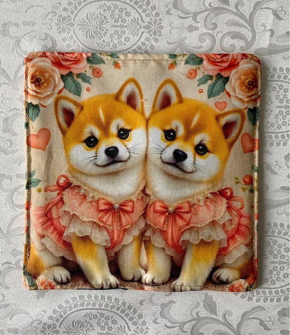 まめたん810　　(母の日カーネーション） わんこ　トートバッグ　小物入れ