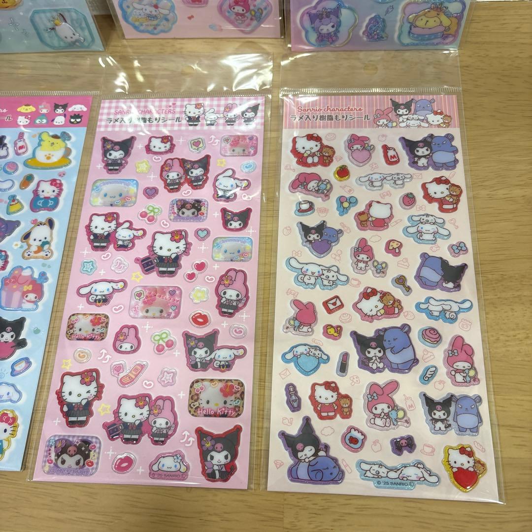 ラメ入り樹脂もりシール４種類　すりガラス風シール４種類 計８種類　Sanrio