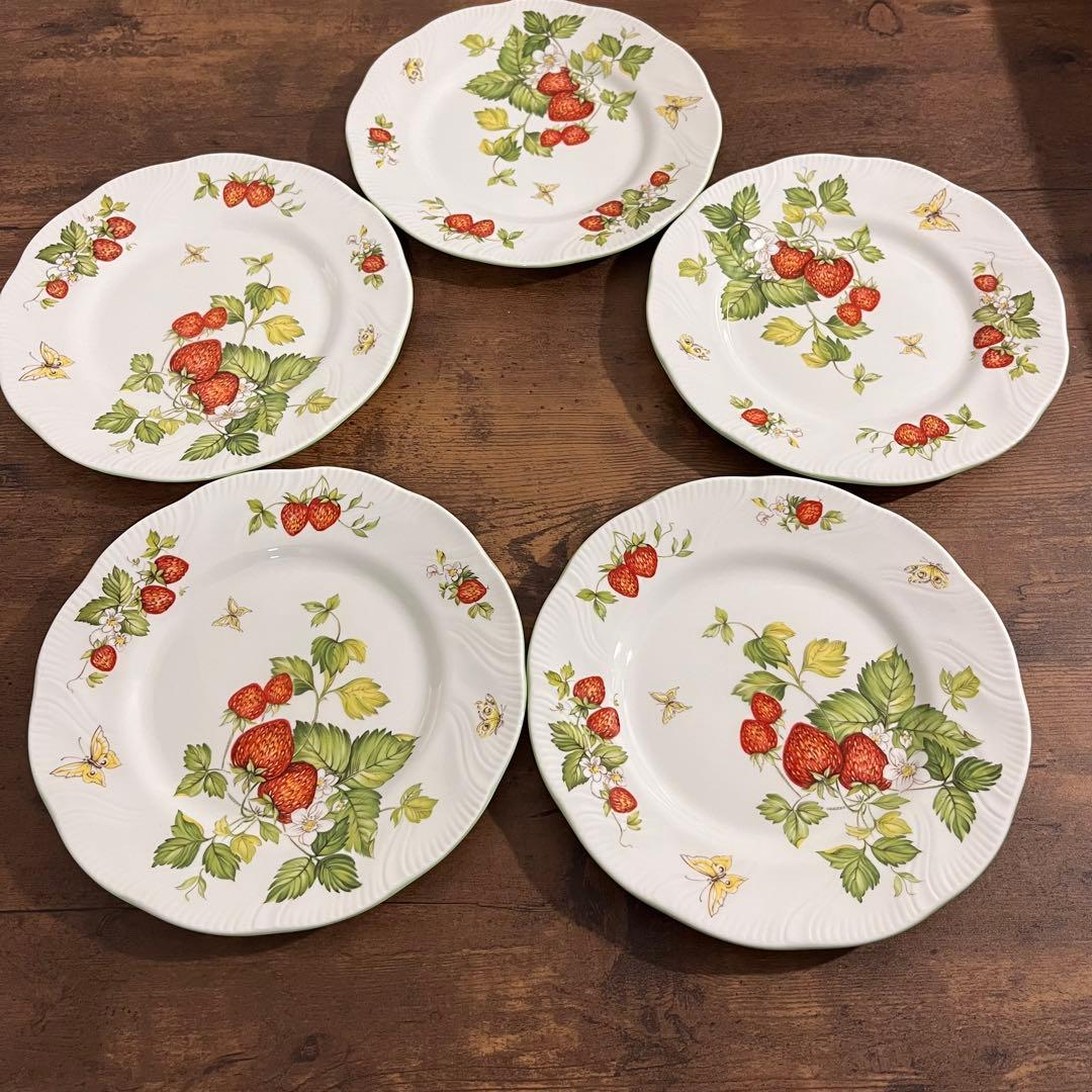 クイーンズバージニアストロベリーシリーズの皿 5枚セット