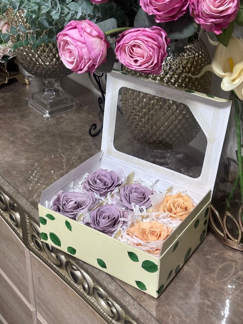 フレッシュルックプレミアムローズ　ラベンダー4輪&シャーベットオレンジ2輪