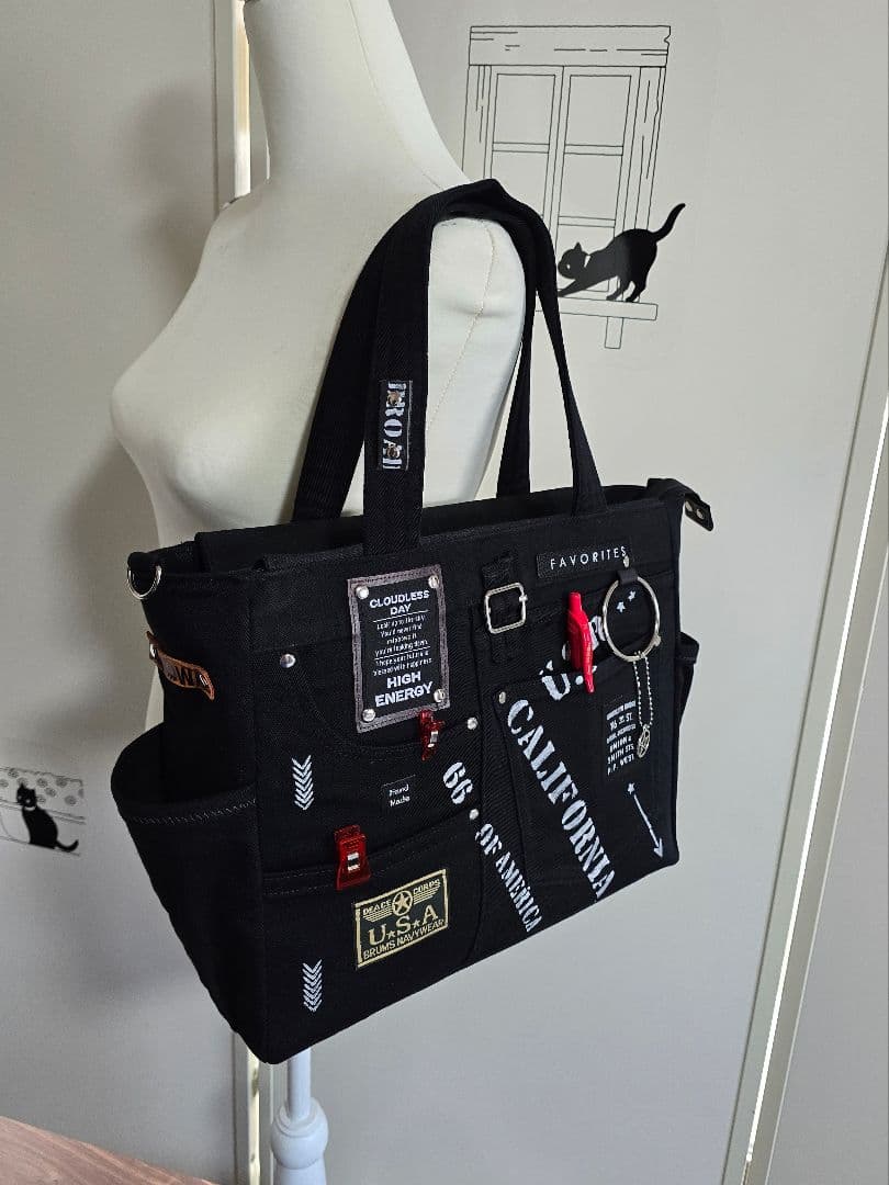 大きめ デニムリメイクバッグ ウェブファスナー ビジネス