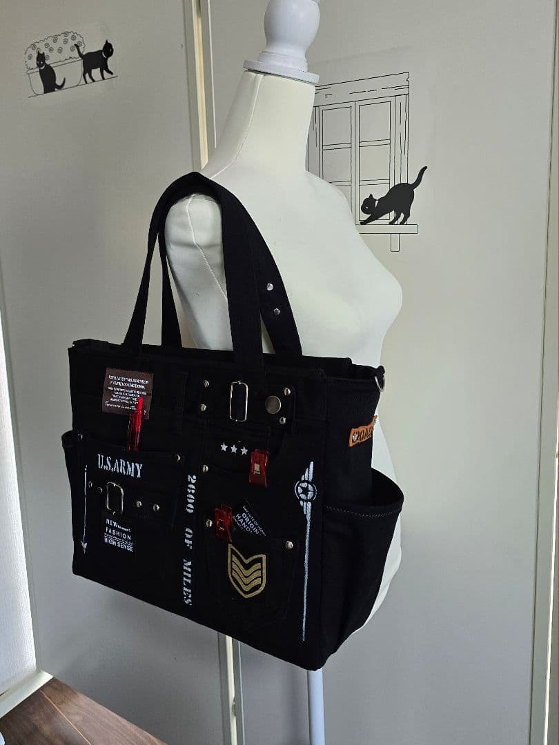 大きめ デニムリメイクバッグ ウェブファスナー ビジネス